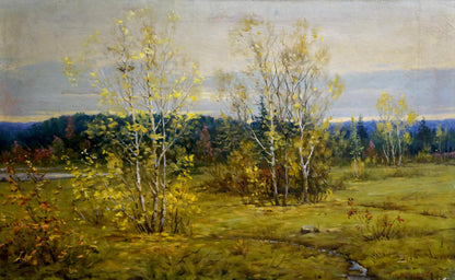Oil painting Windy autumn landscape by V. Gavrilov with birch trees