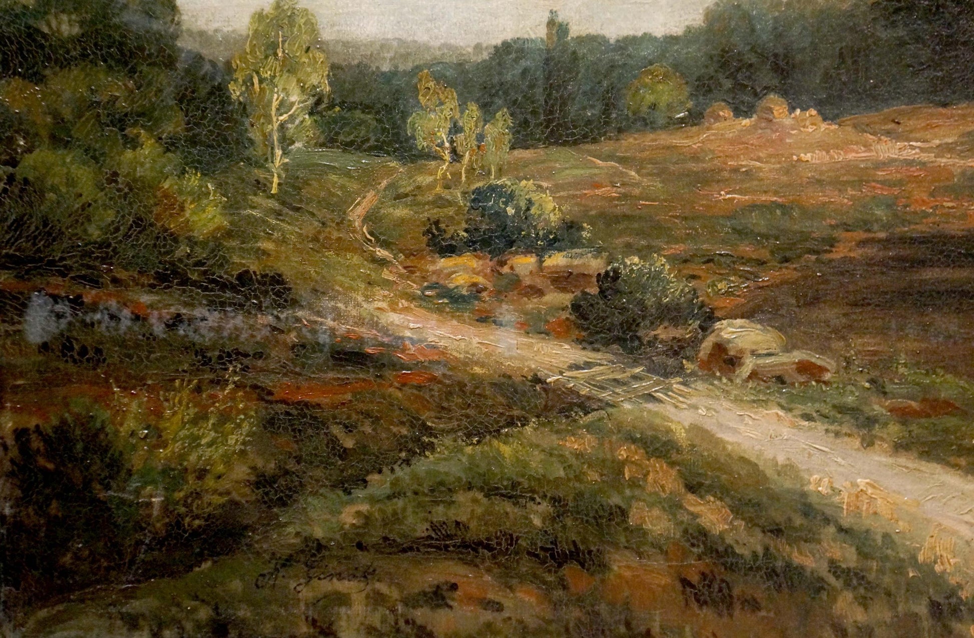 Oil painting Old forest: impressionistic rolling hills and winding path