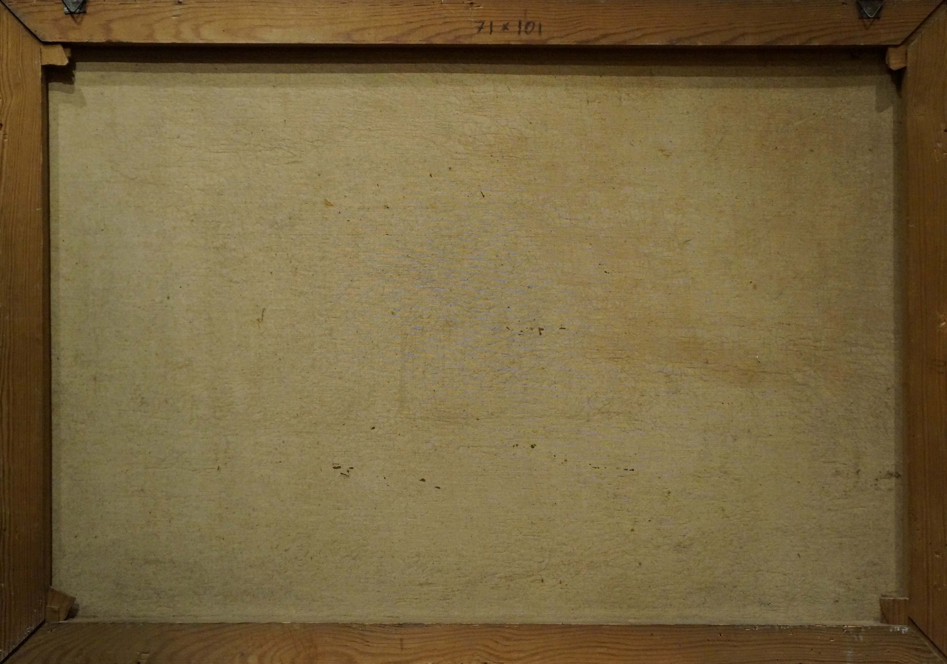 Back of Oil painting Old forest wooden canvas with beige textured surface