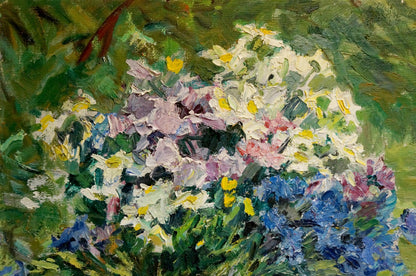 Vibrant impressionist oil painting by Sokolova Zinaida Ivanovna of colorful flowers