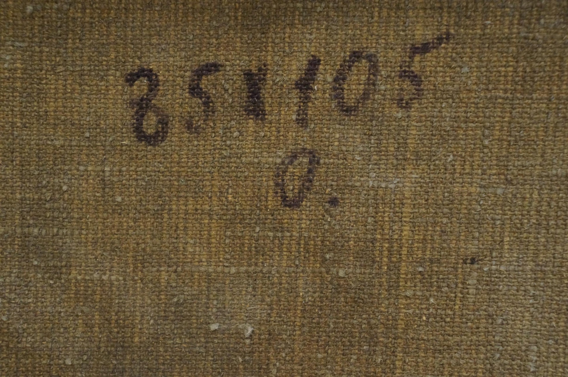 Back of Oil painting In the park: olive-green canvas with 8.5x105 o. markings