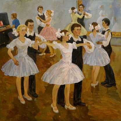 Vintage oil painting of ballroom dance by Fomenok Stanislav Fedorovich