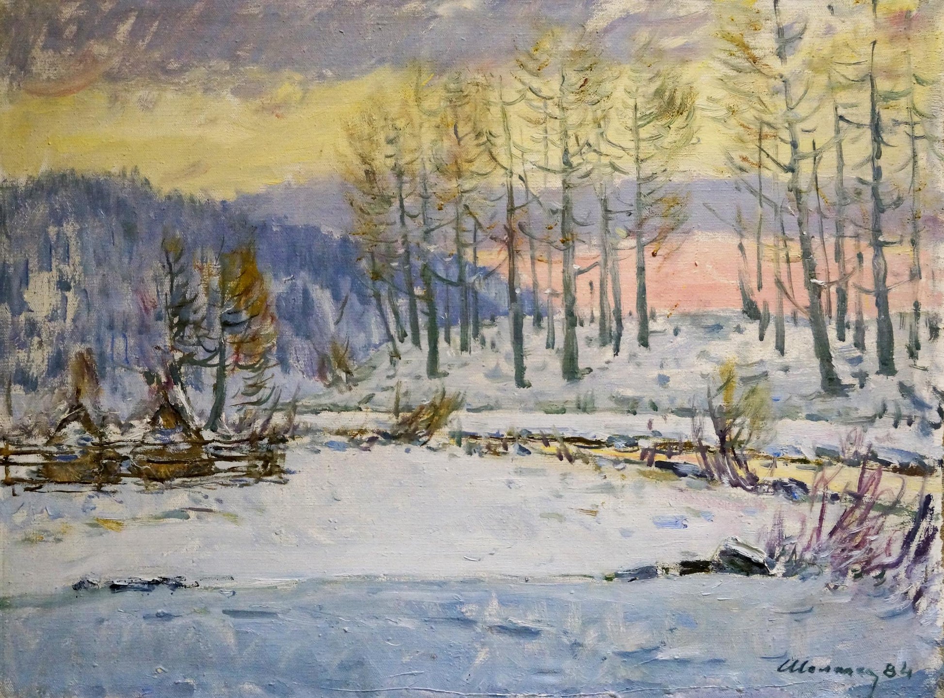 Oil painting by Shelyuto Nikolay Andreevich: snowy winter landscape