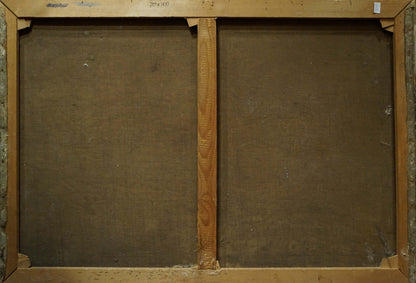 Back of Oil painting House in the thick of the forest with wooden frame