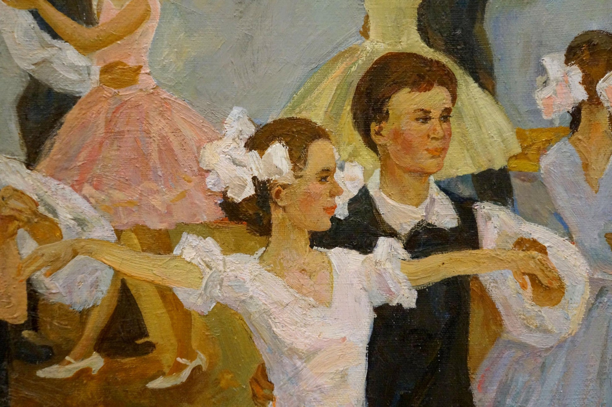 Oil painting of ballerina in white tutu dancing with male partner by Fomenok Stanislav Fedorovich