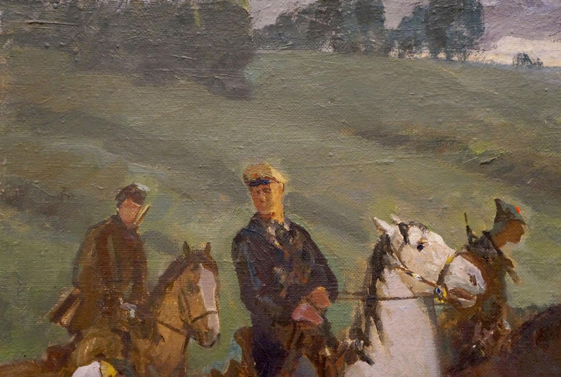 Oil painting The Soldiers by Sharapenko V.A., three mounted figures