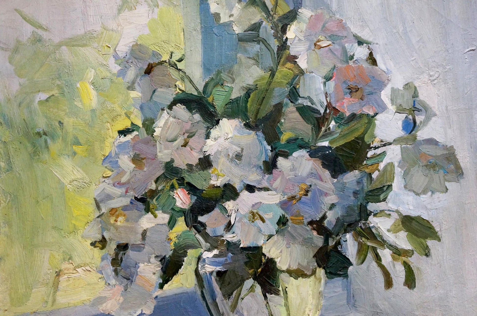 Vibrant oil painting of lush flower bouquet by Petr Kuzmich Stolyarenko