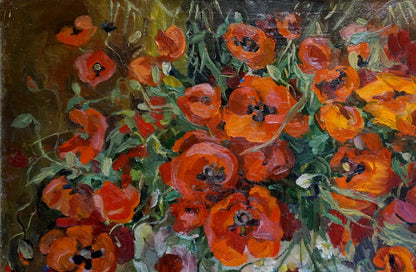 Oil painting of vibrant orange poppies by Grishchenko Varvara Pavlovna