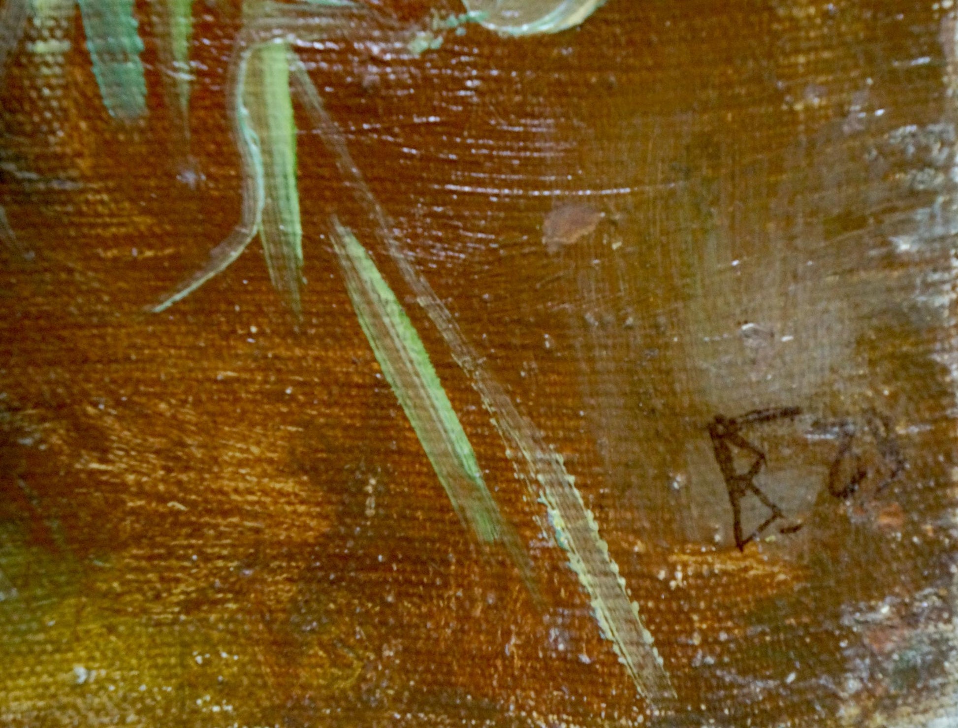 Oil painting Poppies by Grishchenko Varvara Pavlovna with textured brown green brushstrokes