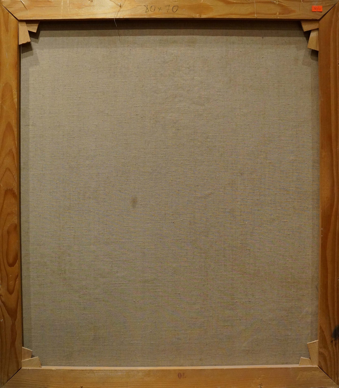 Back of oil painting Fairy forest on beige canvas in light brown wooden frame