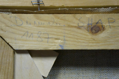 Back of oil painting canvas stretcher bar with wood grain and markings