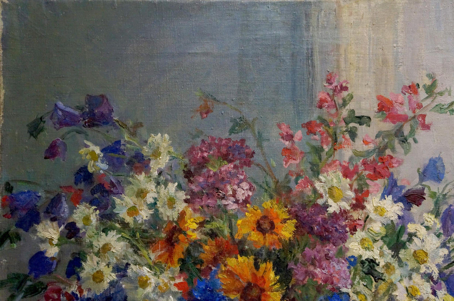 Vibrant oil painting Flowers Maria Glushchenko with daisies and sunflowers