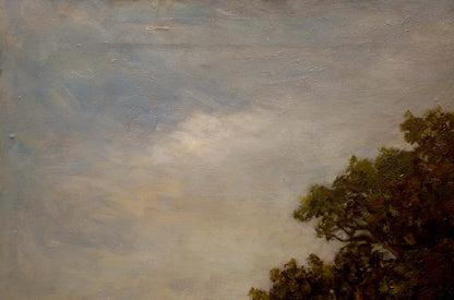Oil painting of Fritz Halberg-Krauss forest landscape with cloudy sky and tree