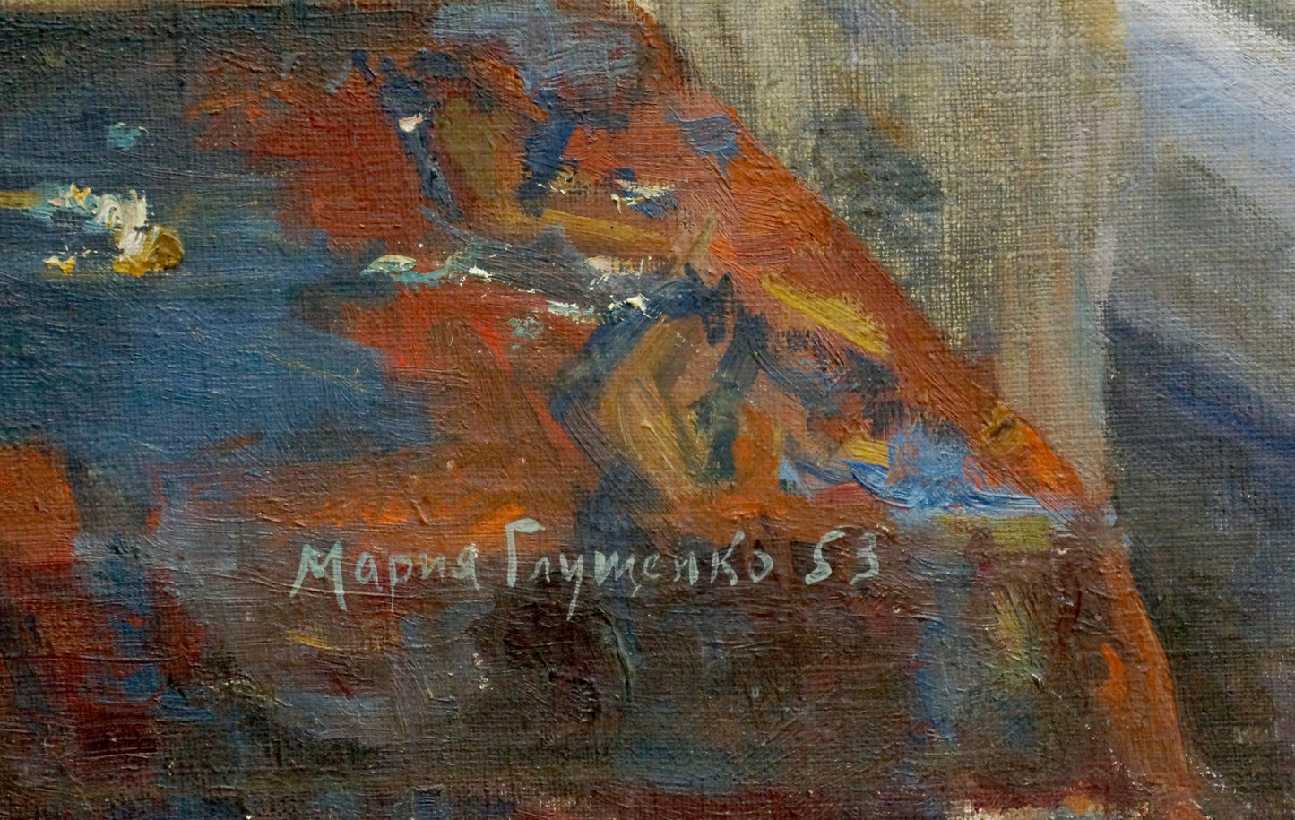Oil painting Flowers by Maria Glushchenko with textured red orange blue strokes