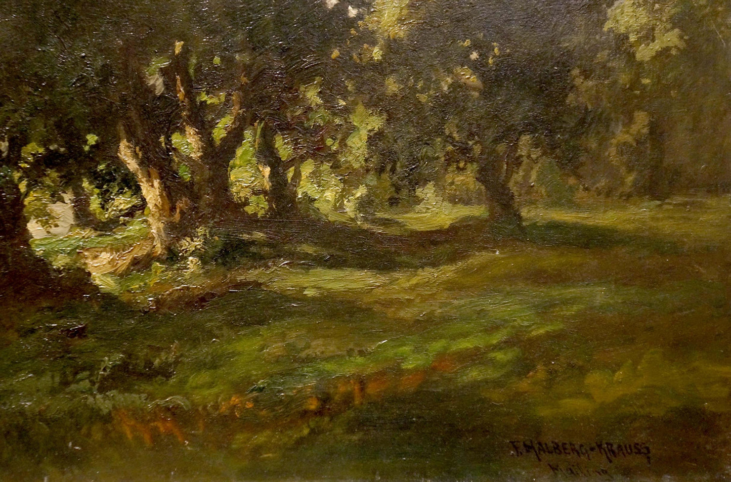 Oil painting of Fritz Halberg-Krauss sun-dappled forest landscape