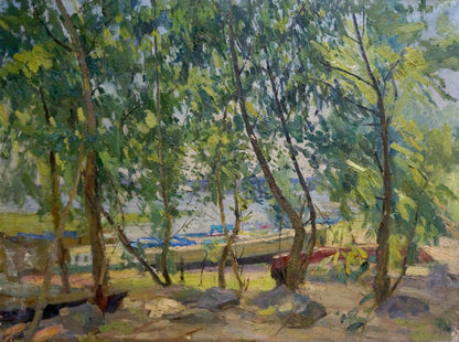 Vibrant impressionist oil painting of park by Latunov Grigory Antonovich