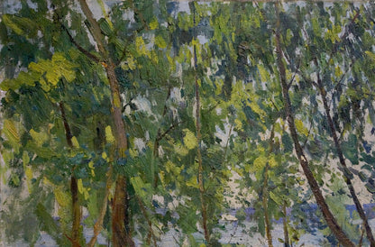 Textured oil painting of dense park forest by Latunov Grigory Antonovich