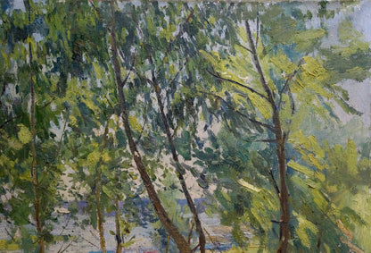 Vibrant impressionist oil painting of park trees by Latunov Grigory Antonovich