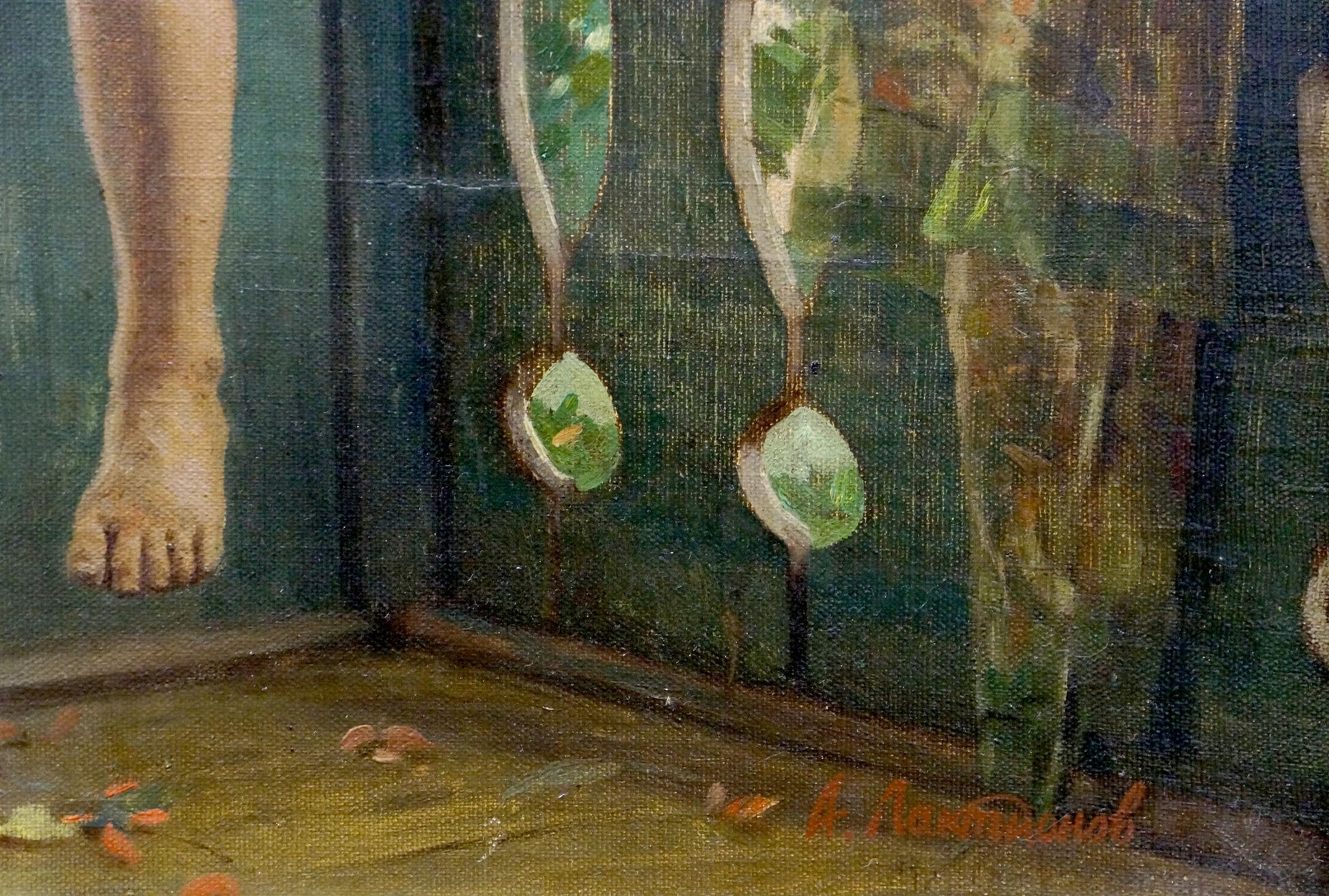 Oil painting by Laktionov Alexander Ivanovich of bare foot on hook