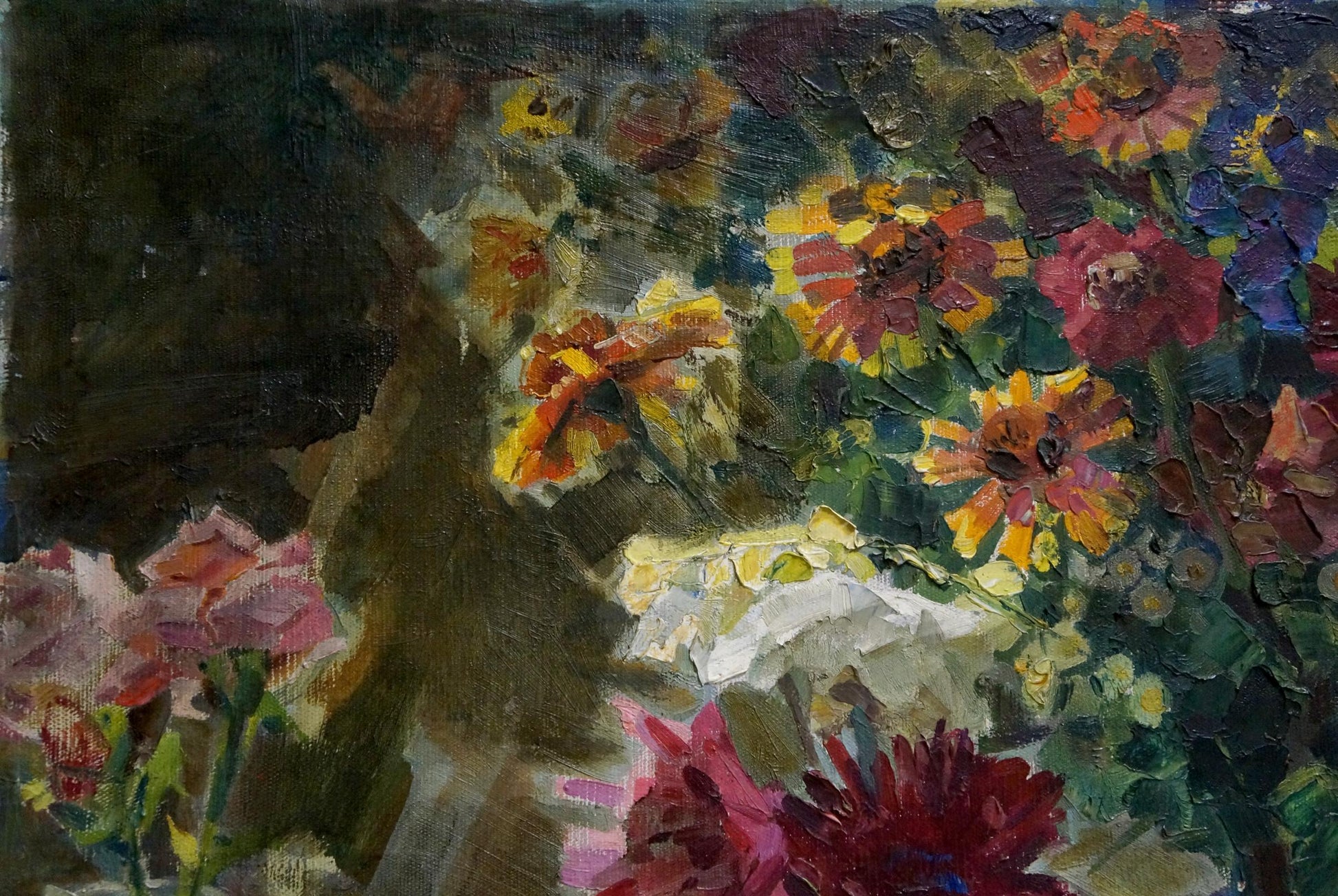 Vibrant oil painting of colorful flower bouquet by Latunov Grigory Antonovich