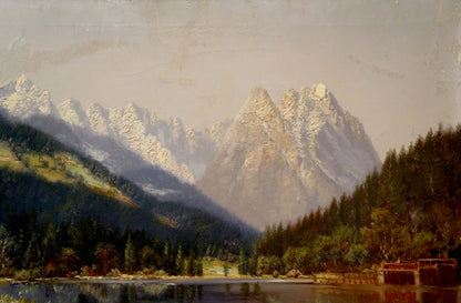 Oil painting Natural beauty by S. Mitterbiller: serene snowy mountains and forests