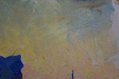 Oil painting On the shore by Deineka Alexander Alexandrovich with textured brushstrokes in muted yellows blues and earthy tones