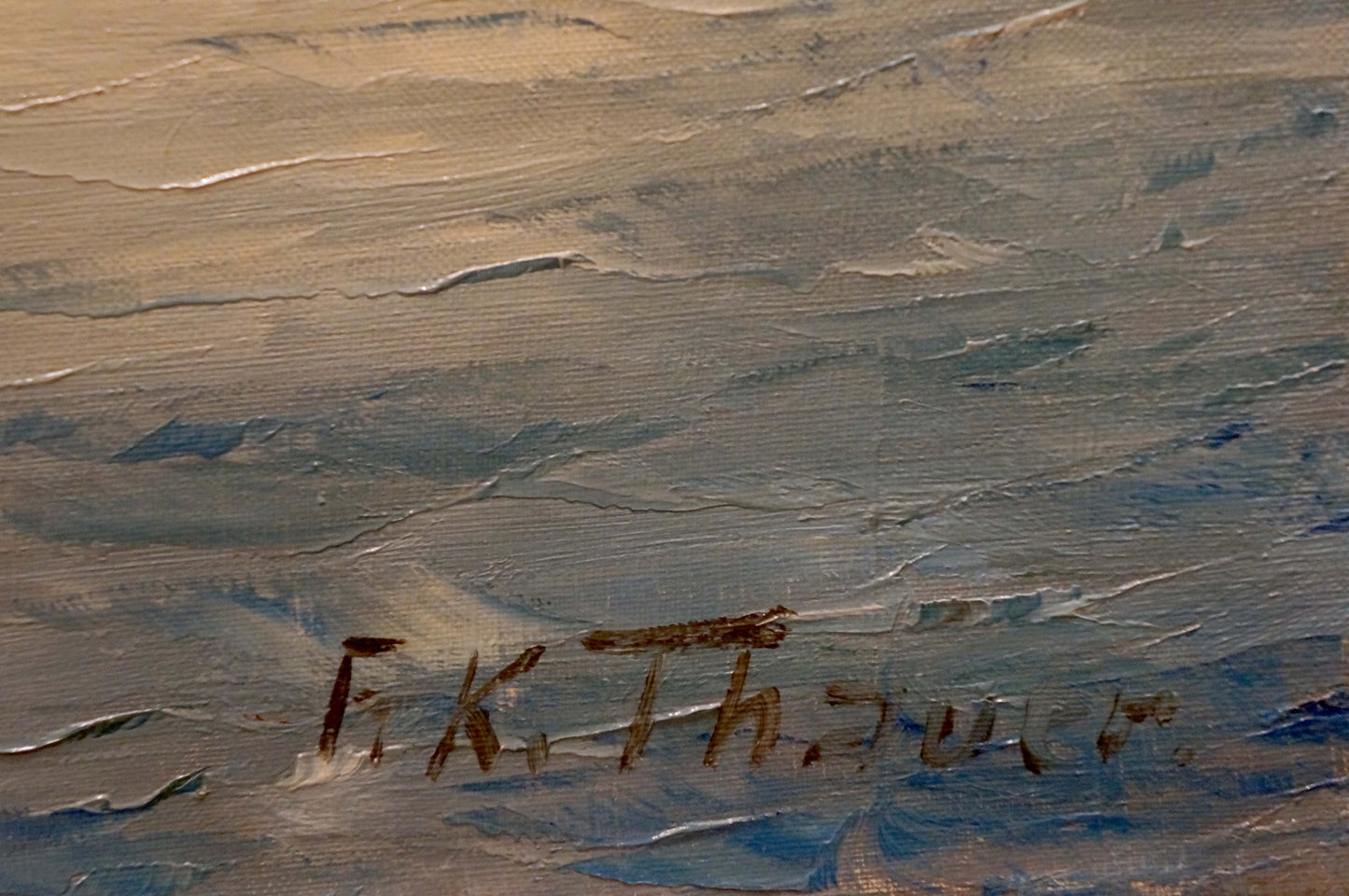 Oil painting Boat near the shore with e.k. signature on back