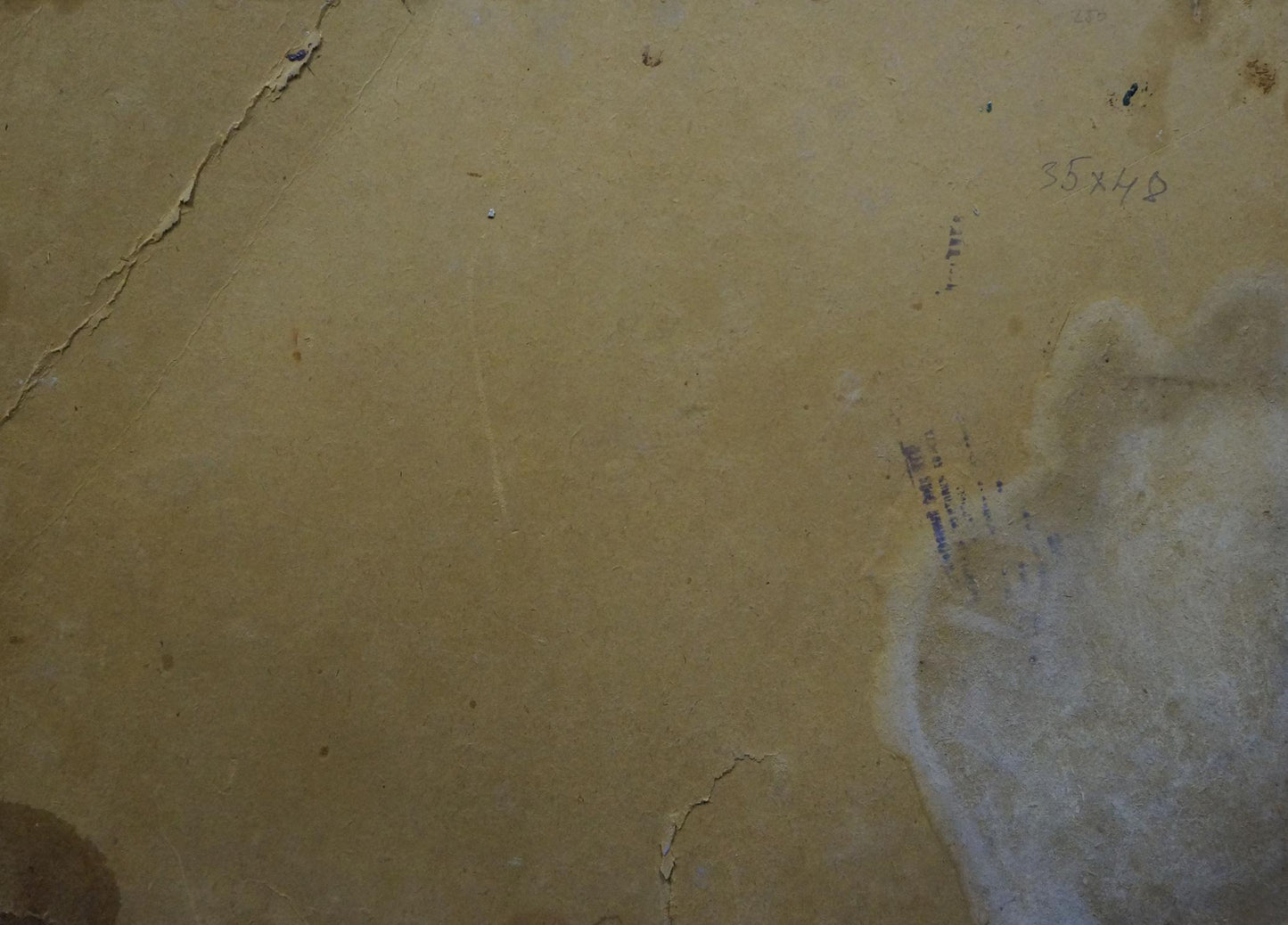 Worn beige paper back of Oil painting On the shore by Deineka Alexander Alexandrovich