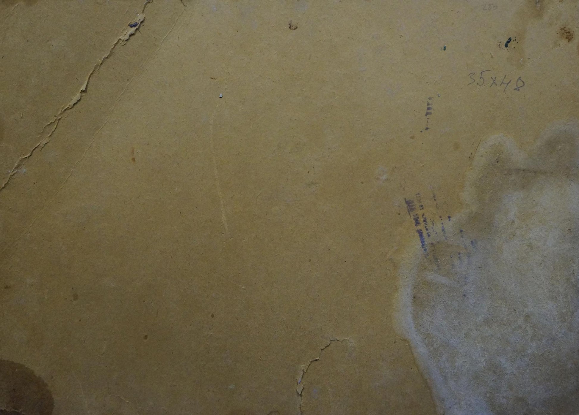 Worn beige paper back of Oil painting On the shore by Deineka Alexander Alexandrovich