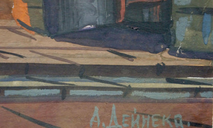 Painting of castle entrance by Deineka Alexander Alexandrovich on wooden deck