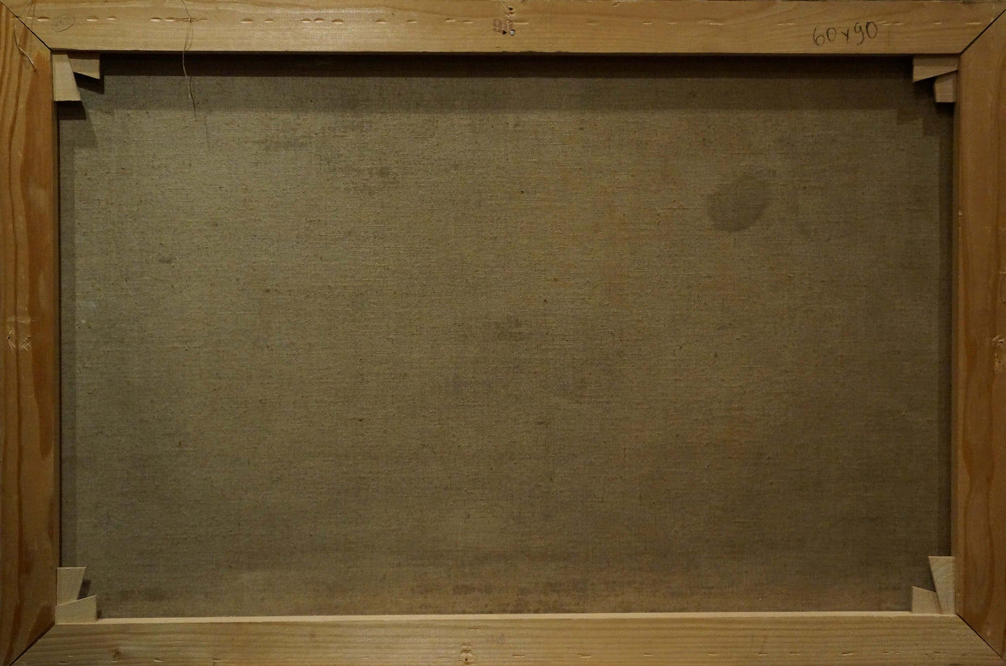 Back of wooden-framed Oil painting Landscape with field canvas
