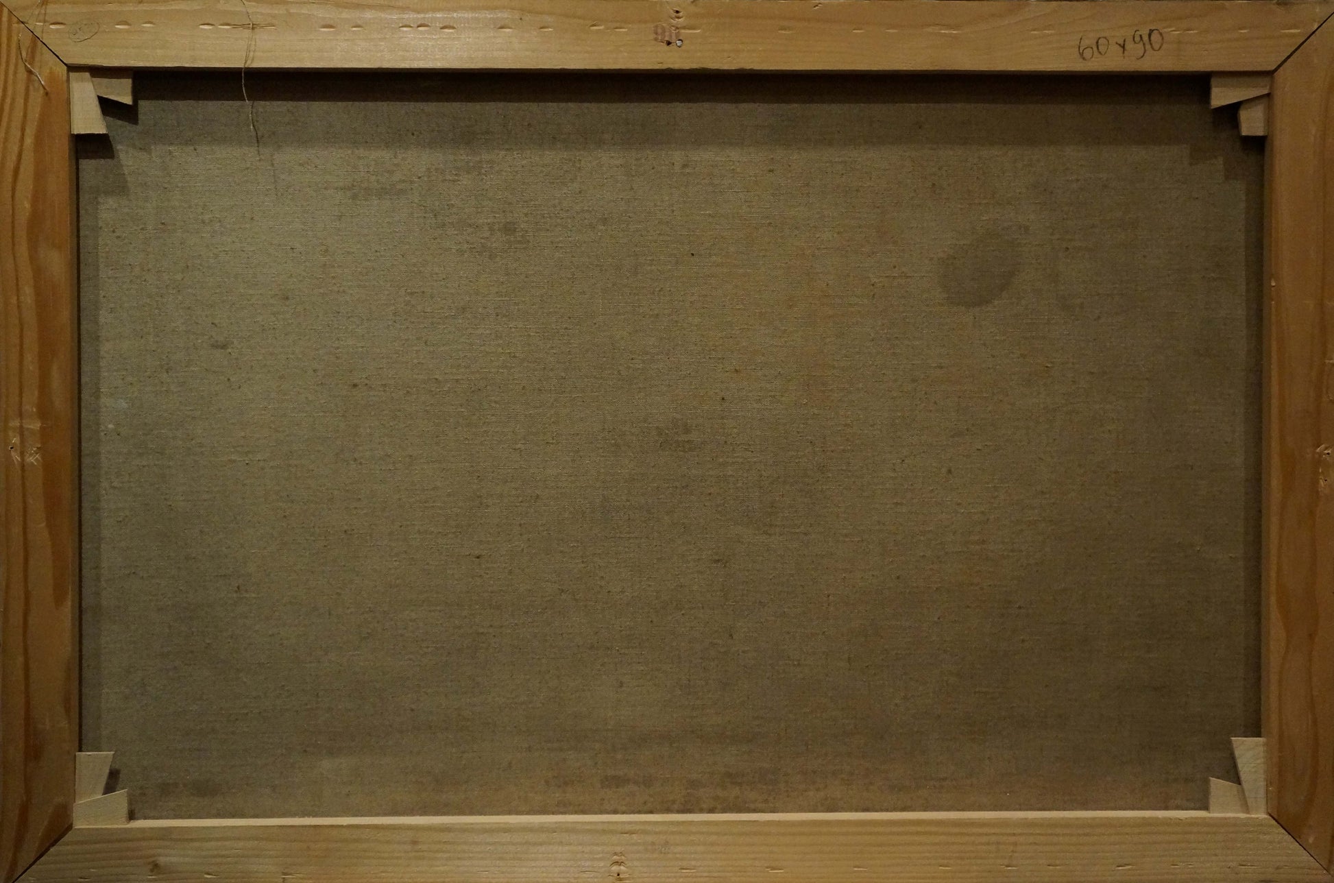 Back of wooden-framed Oil painting Landscape with field canvas