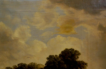 Oil painting Evening Along the River with dramatic cloudy sky and trees