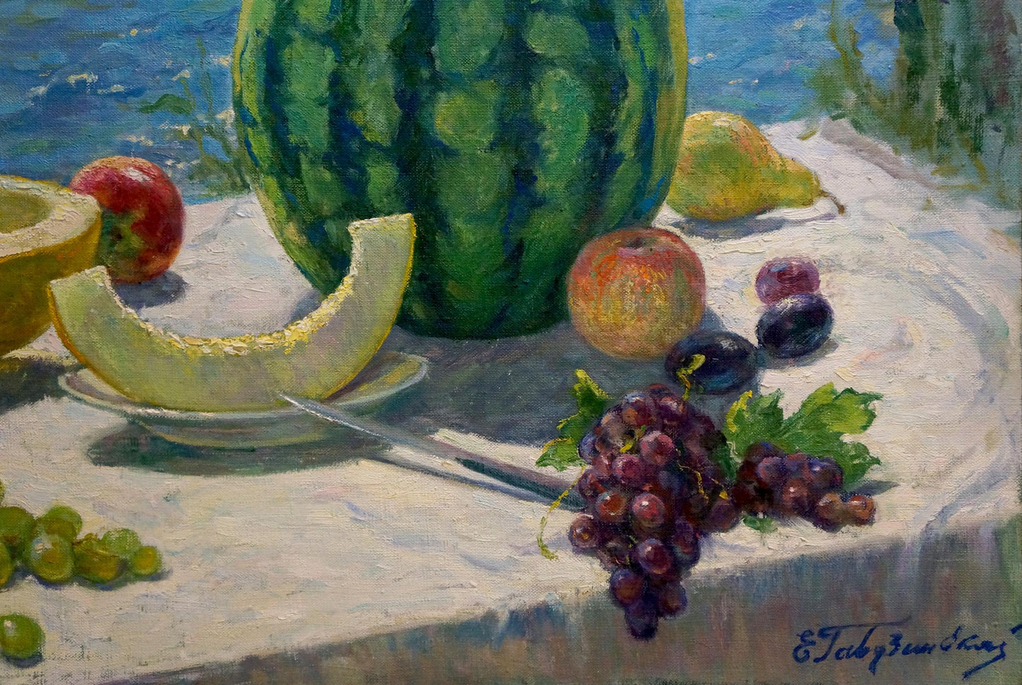 Oil painting of vibrant green watermelon by Elena Albinovna August Gavdzinskaya