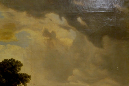Oil painting Evening Along the River with dramatic swirling sky