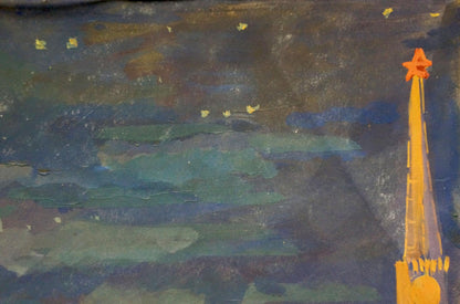 Oil painting by Deineka Alexander Alexandrovich: orange star on yellow spire, night landscape