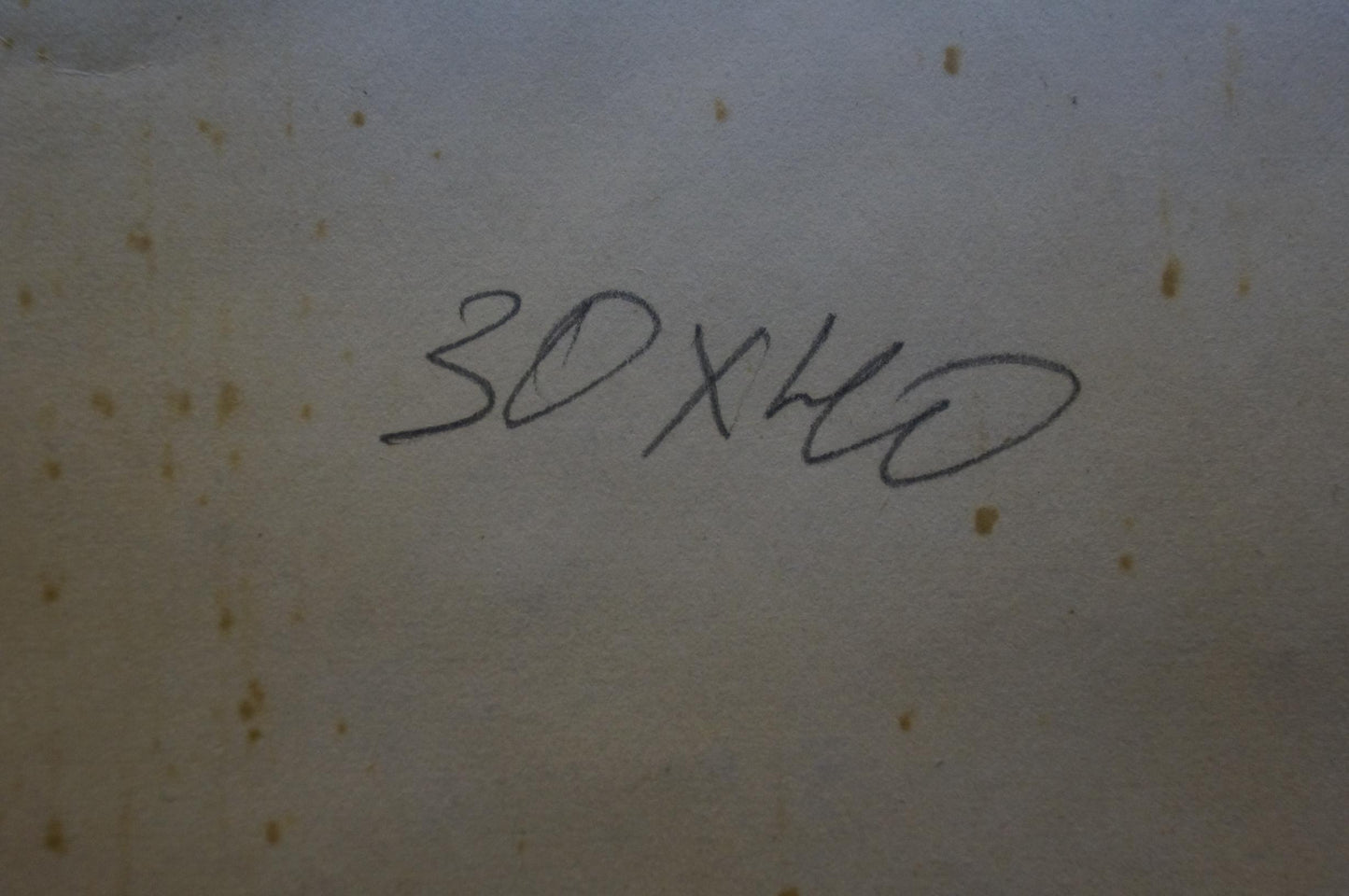 Back of Deineka oil painting Night landscape with handwritten 30x40 on beige paper