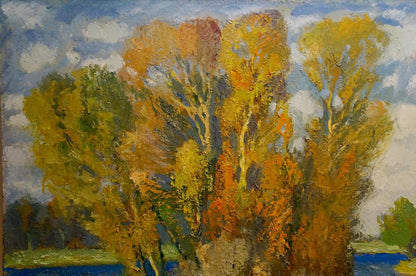 Oil painting Autumn beauty by Mynka Alexander Fedorovich, vibrant forest scene