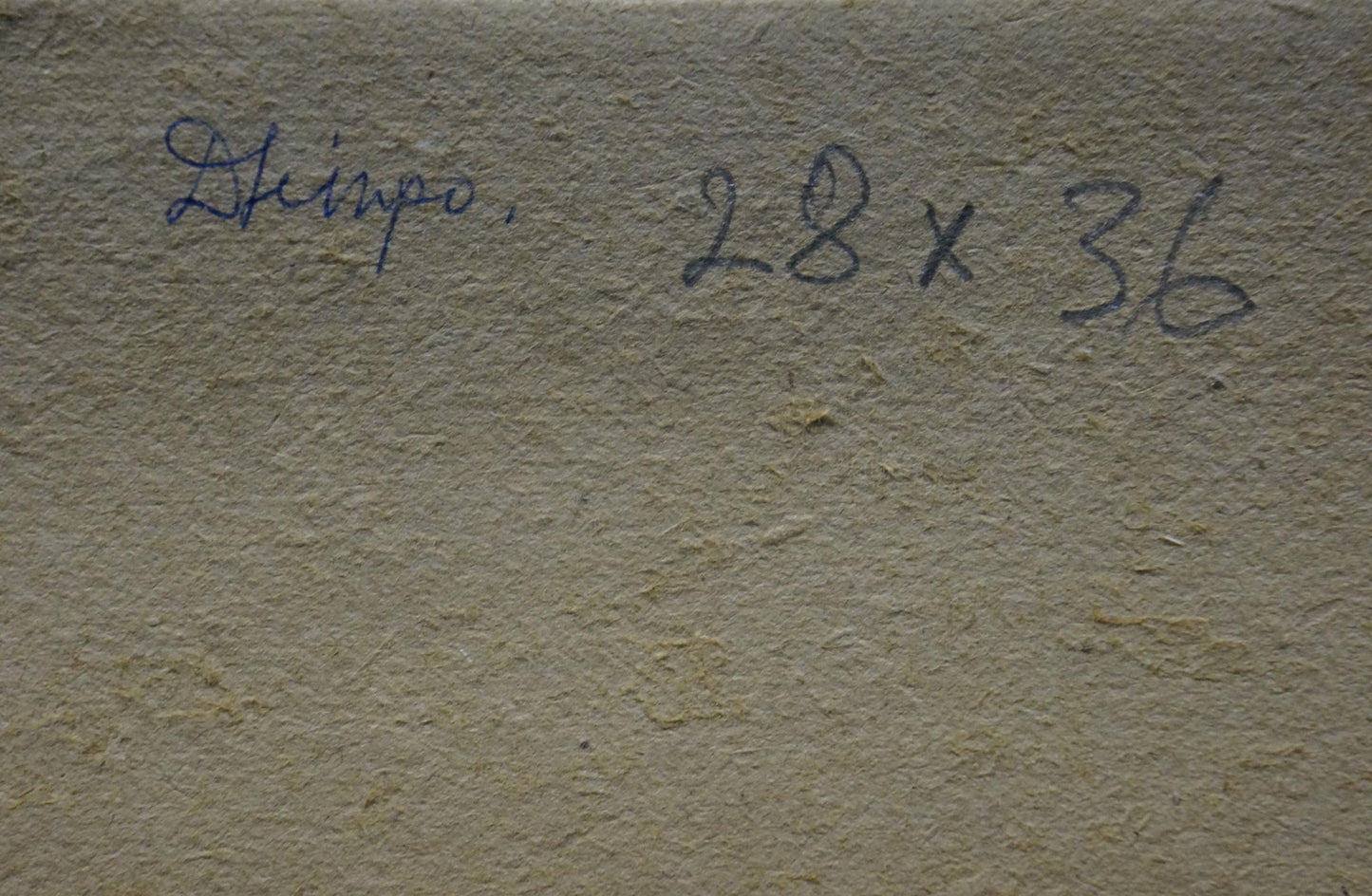 Back of oil painting Seascape by Konovalyuk Fedor Zotikovich with beige paper label skippo 28 x 36 in blue ink