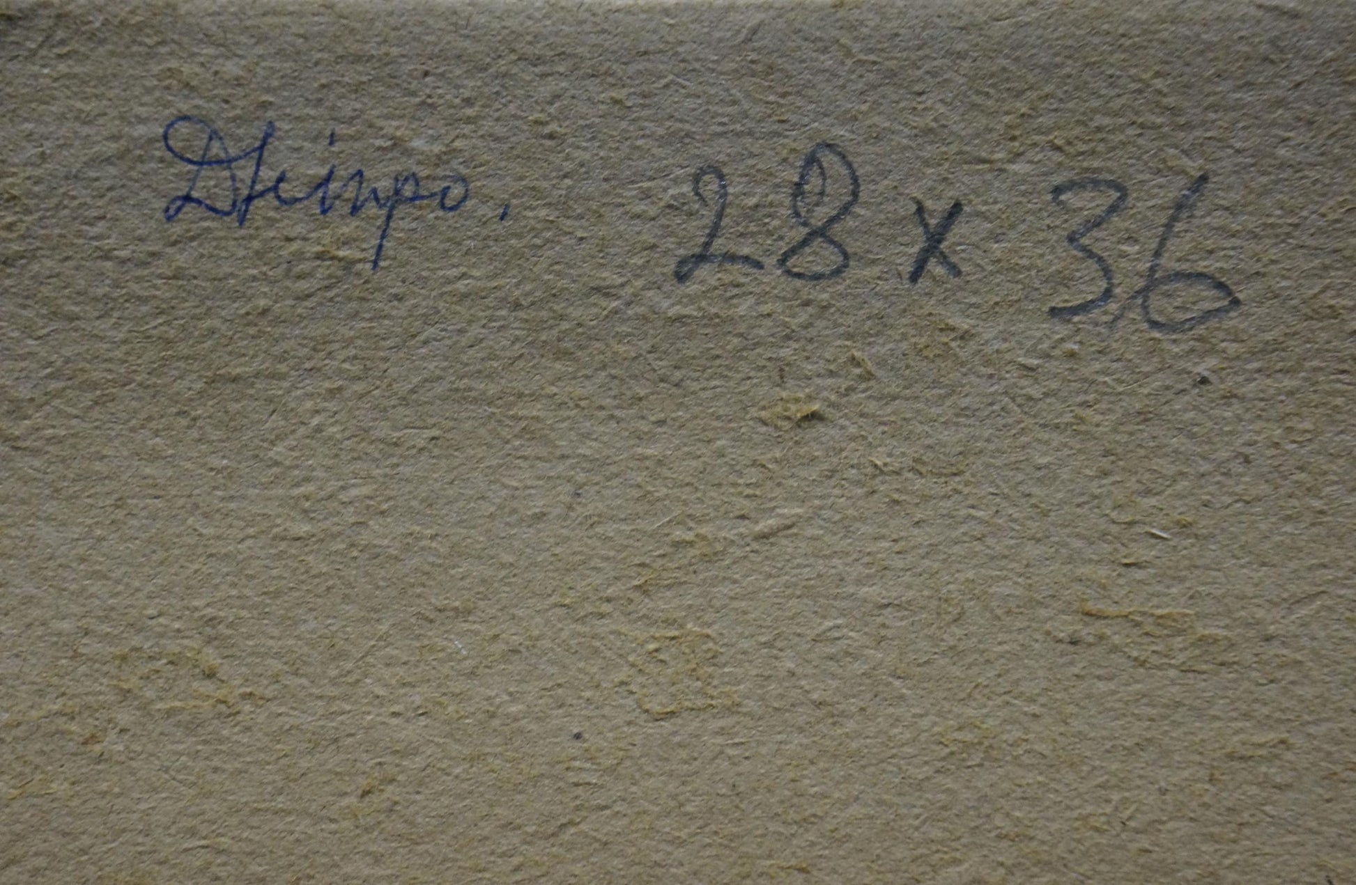 Back of oil painting Seascape by Konovalyuk Fedor Zotikovich with beige paper label skippo 28 x 36 in blue ink