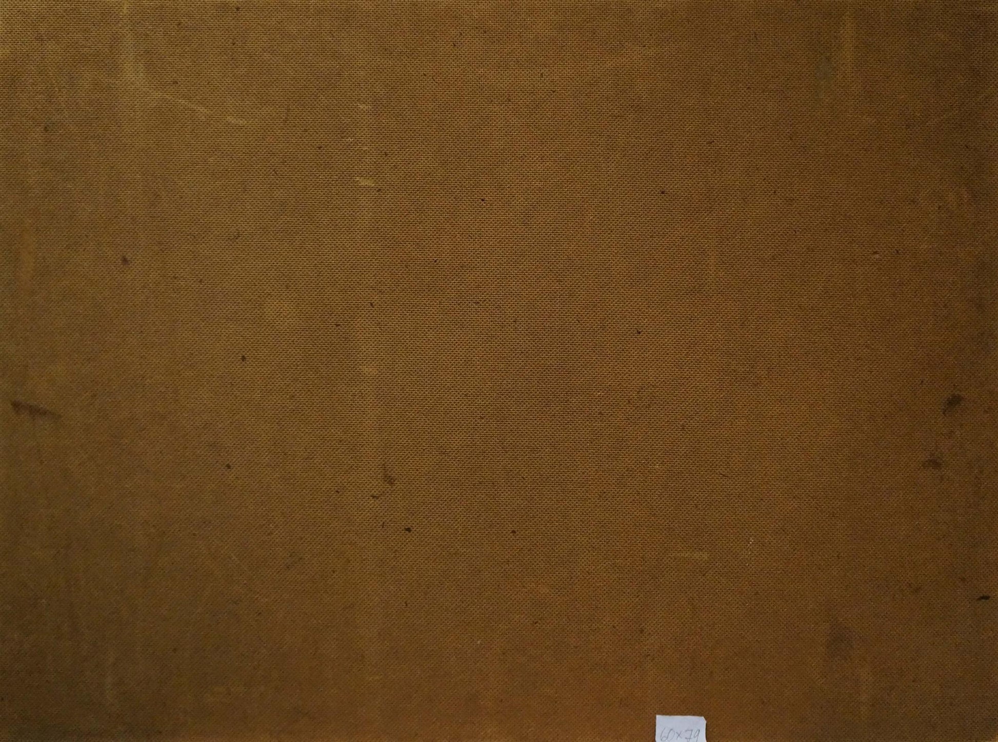 Back of Oil painting Hay field with brown canvas backing