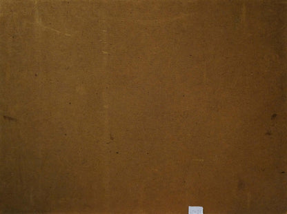 Back of Oil painting Hay field with brown canvas backing