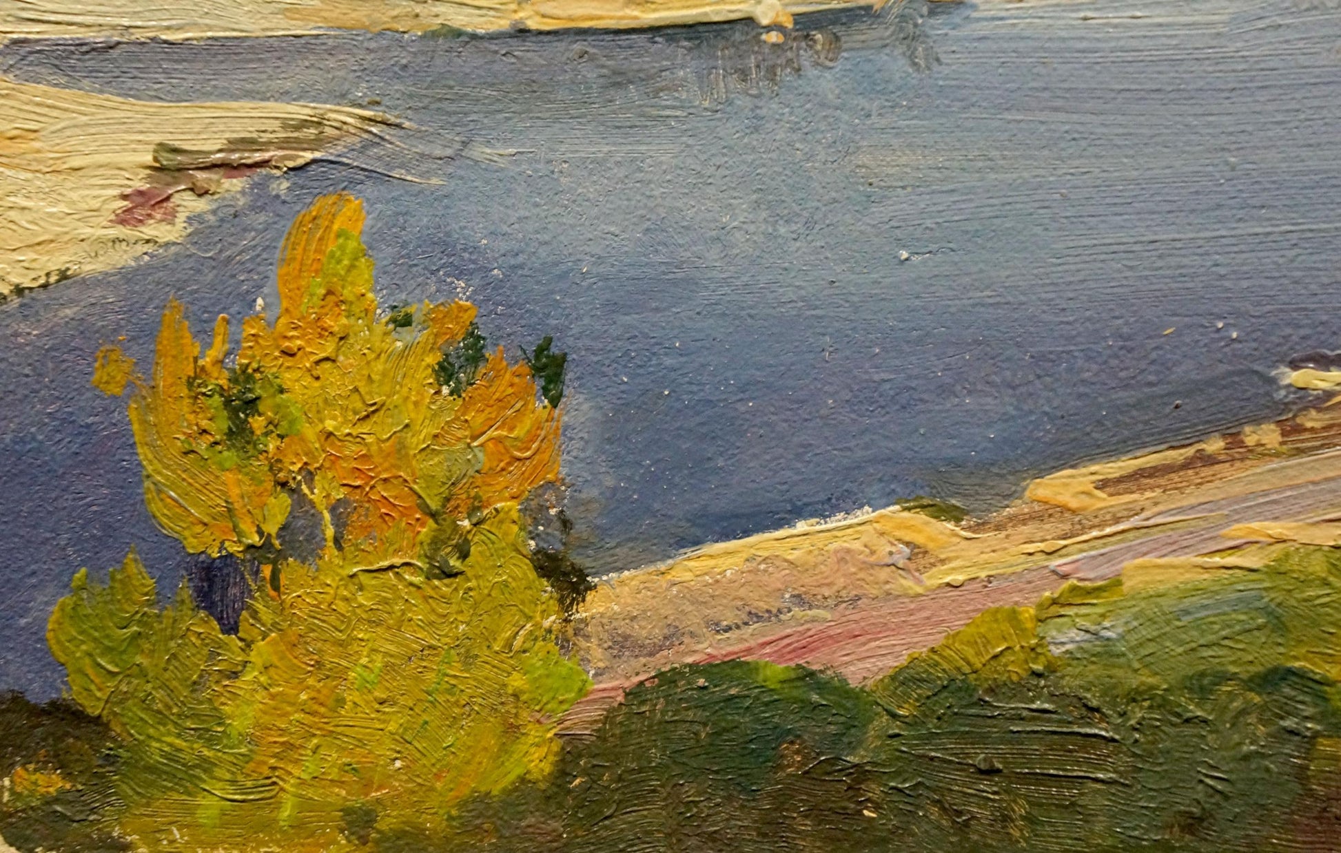 Oil painting After the Rain by Konovalyuk Fedor Zotikovich, vibrant bush by river