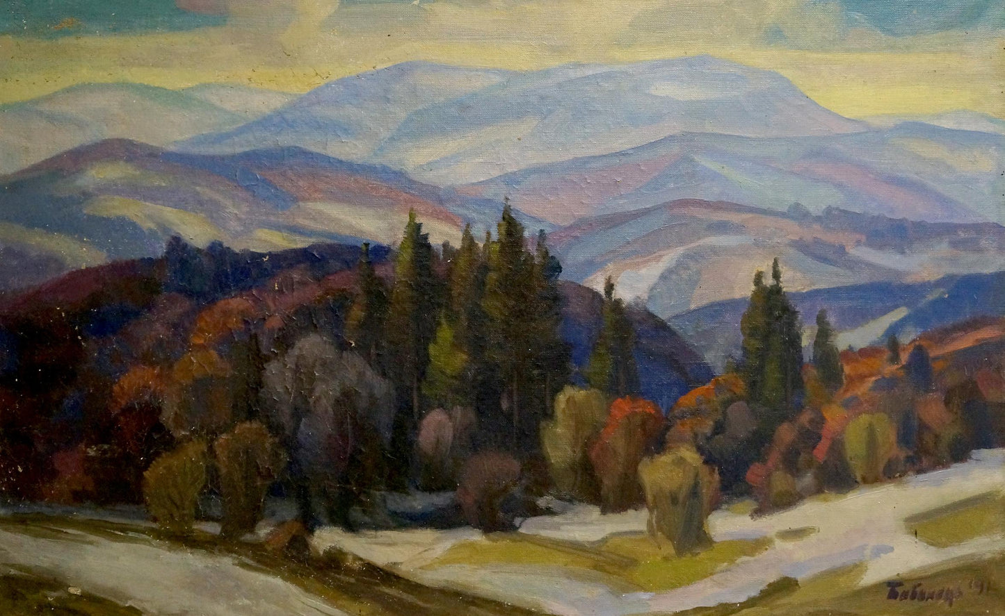 Oil painting of autumn mountains by Joseph Mikhailovich Babynets