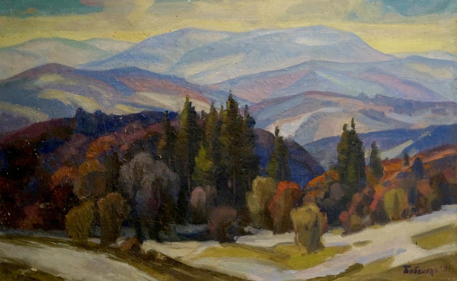 Oil painting of autumn mountains by Joseph Mikhailovich Babynets