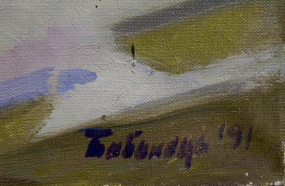 Signed 1911 oil painting by Joseph Mikhailovich Babynets, mountain landscape