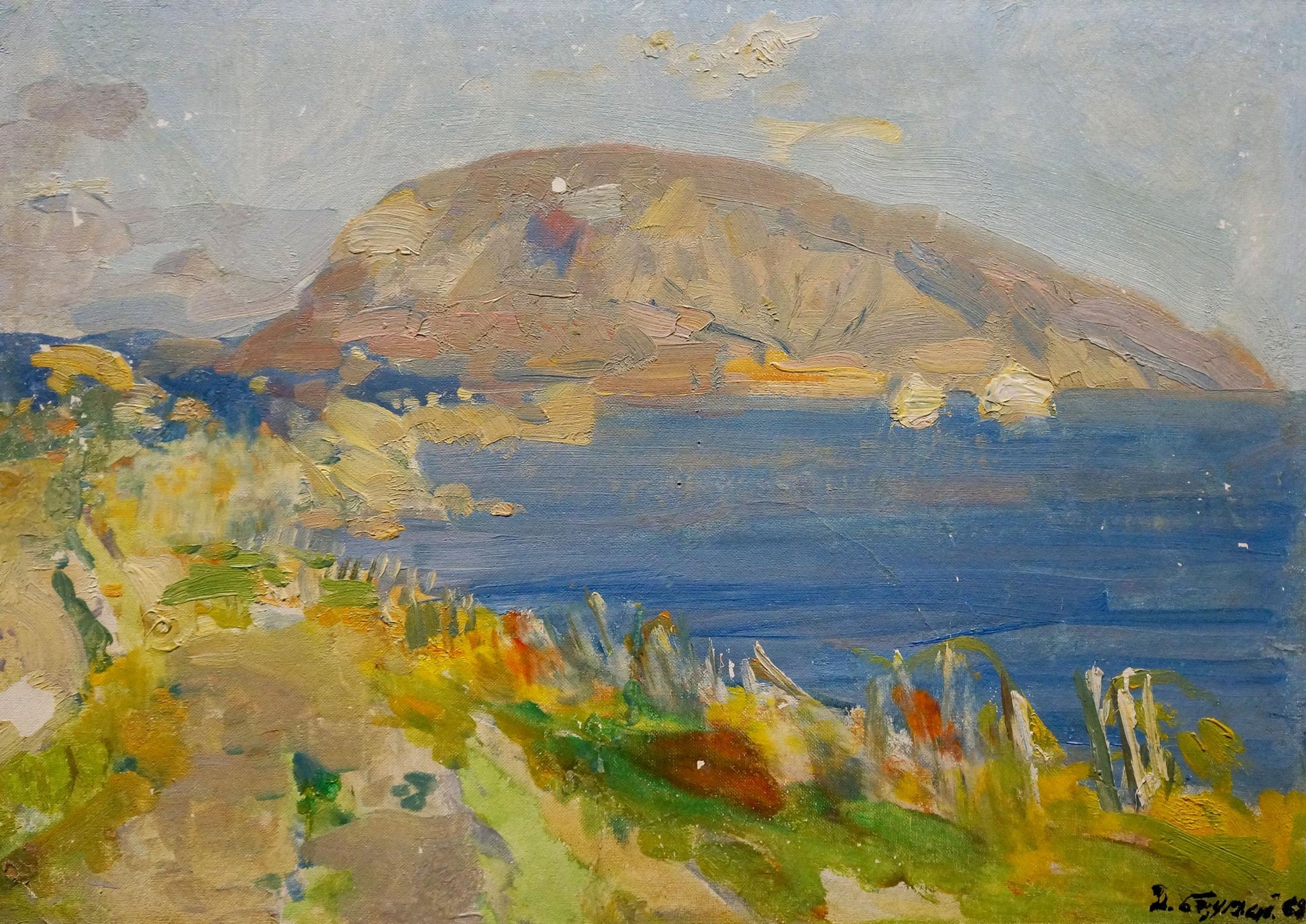 Oil painting Sunny day by Bezugly Daniil Ivanovich: coastal hillside vista