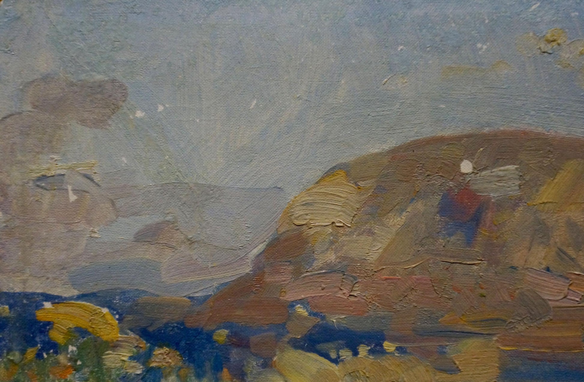 Textured oil painting of sunny hilly landscape by Bezugly Daniil Ivanovich