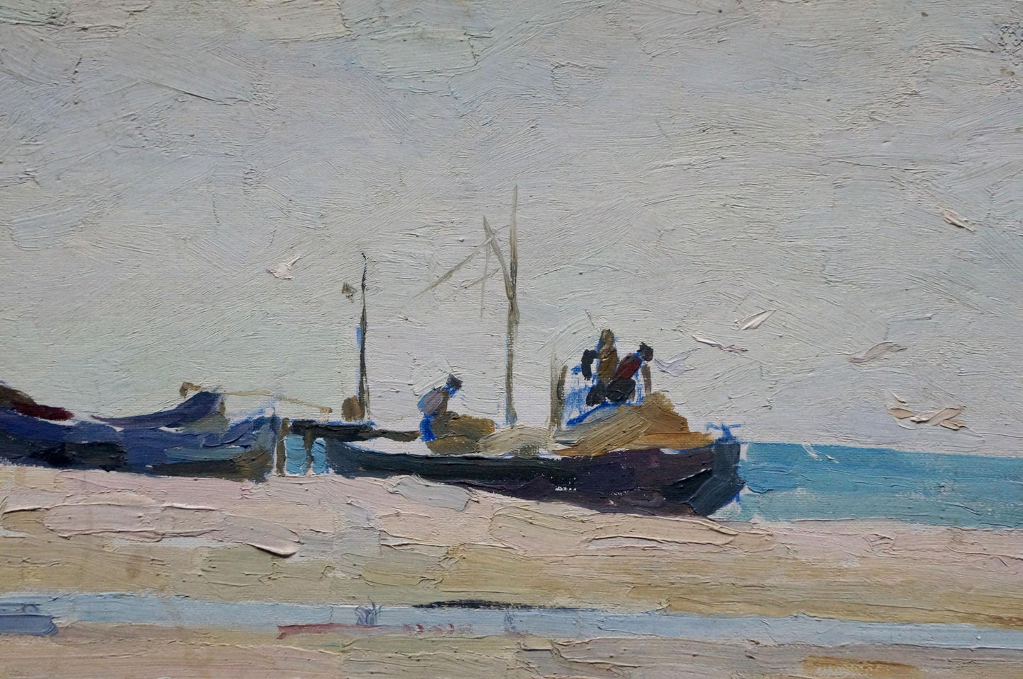 Oil painting On the shore by Sulimenko Petr Stepanovich: boats on sandy shore
