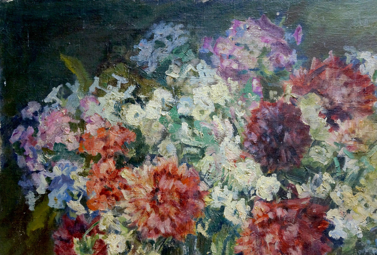 Oil painting Breakfast by Victor Vladimirovich Bakhtin vibrant floral clusters